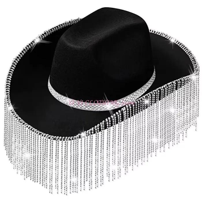 Chapeau de cow-boy en strass pour filles, chapeau de cow-girl à franges en strass, paillettes, rave,