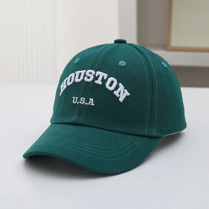 Chapeau de baseball à style rue vintage en motif de lettres courbes, HOUSTON, adapté pour l'ombre ex