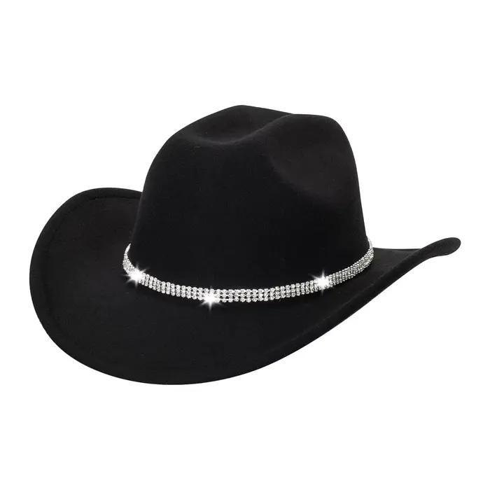 Chapeau de Cowboy occidental classique avec ceinture à boucle en strass scintillants, chapeau de Cow