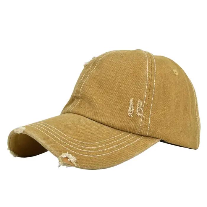 Casquette de Baseball déchirée en Denim Vintage, délavée et en détresse, réglable, pour hommes et fe