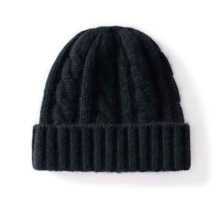 Chapeau en cachemire pour femmes/hommes hiver nouvelle mode épaissie solide torsadé tricoté bonnets 