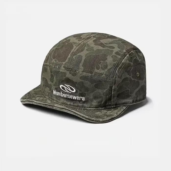 Casquette 5 panneaux camouflage à visière courte, style camp, pour hommes et femmes, streetwear, hip