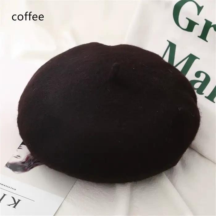 Femmes filles Baggy Beanie casquette plate chapeau laine béret casquette feutre bérets automne béret