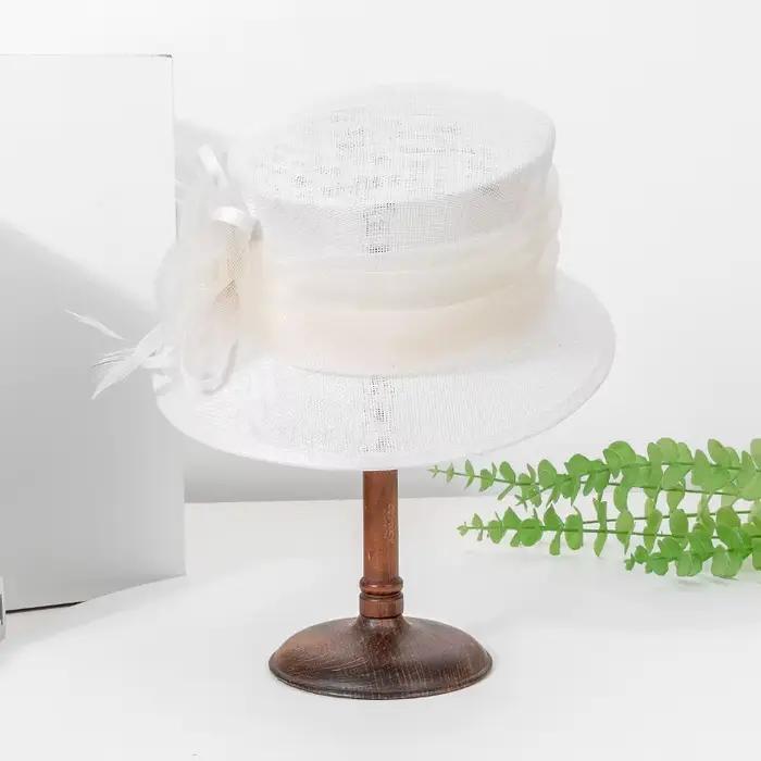 Chapeau melon Sinamay élégant pour femmes, avec plumes de fleurs, parfait pour le mariage, le Cockta