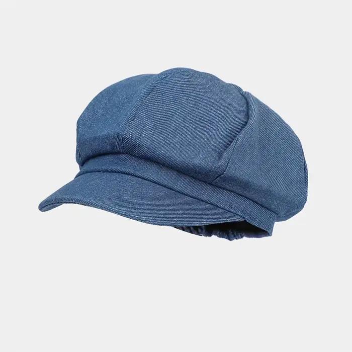 Casquettes octogonales pour femmes, chapeaux vintage, béret uni en tissu denim, casquette décontract
