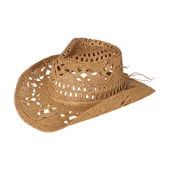 Chapeau de Cowboy pour femmes, ajouré, couleur unie, sangle à bords recourbés, Jazz, Vintage, en pai