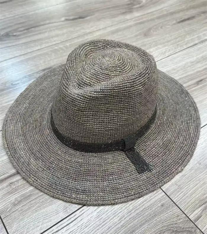 Chapeau de paille perlé brillant pour femme – Tendance et polyvalent pour les vacances à la plage