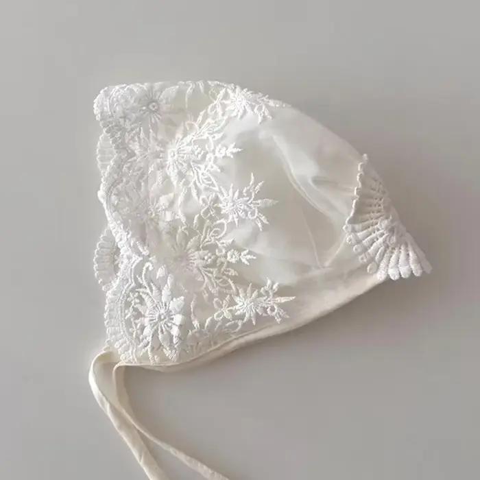 Nouveau bébé Bonnet dentelle nouveau-né fille baptême chapeau pour 0-6 mois filles coton été infanti