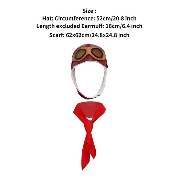 Chapeau de Pilote avec Lunettes, Écharpe, Gants pour Halloween, Jour de Carrière, Costume de Cosplay