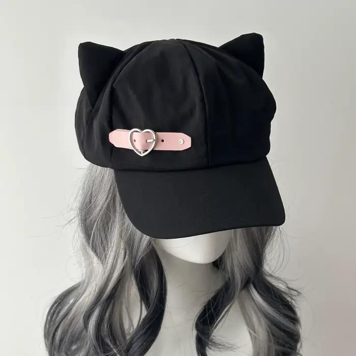 Casquettes de Style doux pour filles, chapeaux Kawaii à oreilles de chat, chapeau de soleil ouvert, 