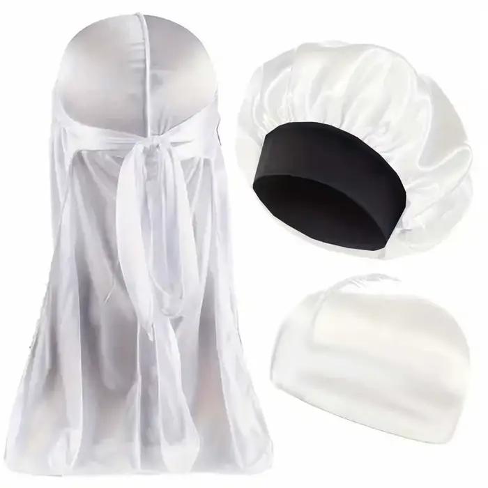 3 pièces/ensemble, chapeaux Durag & Bonnet & dôme, casquette de nuit en Satin élastique de couleur u