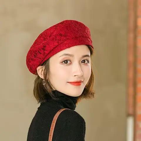 Béret en dentelle fine pour femmes, chapeau de bourgeon à la mode pour tournage de rue, élégant, art