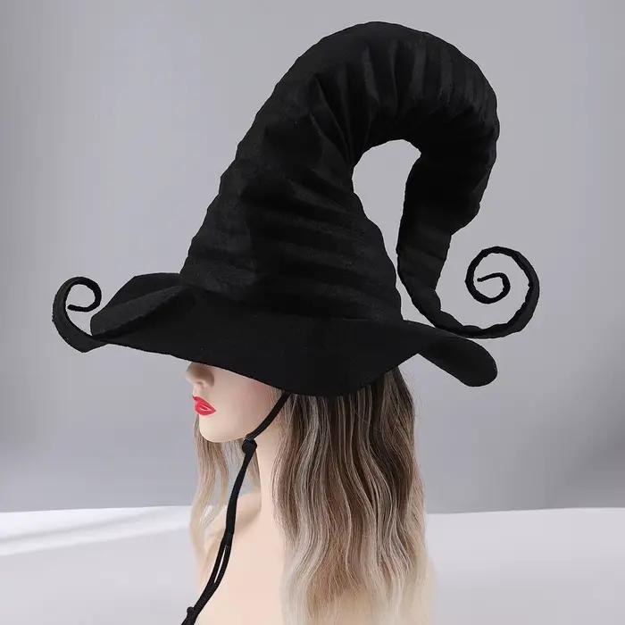 Chapeau de sorcière avec mentonnière plissée à large bord, casquette pointue pour fête d'halloween p