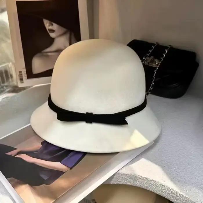 Chapeau formel rétro Hepburnque en feutre, casquette Panama, Style héritière riche, chapeau seau à n
