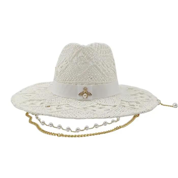Chapeaux de paille d'été pour femmes à la mode en métal abeille lettre dames robe de soirée chapeaux