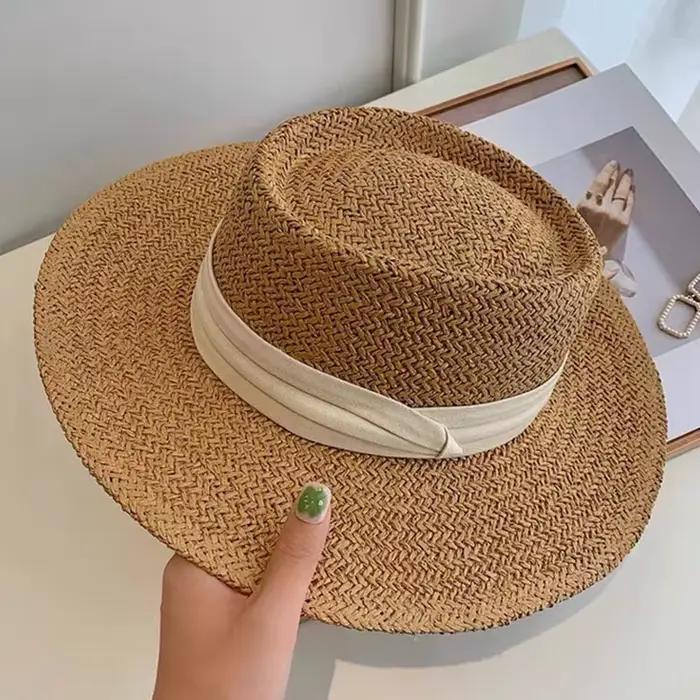 Chapeaux de paille respirants pour femmes, chapeau Fedora décontracté à la mode, haut Concave d'exté