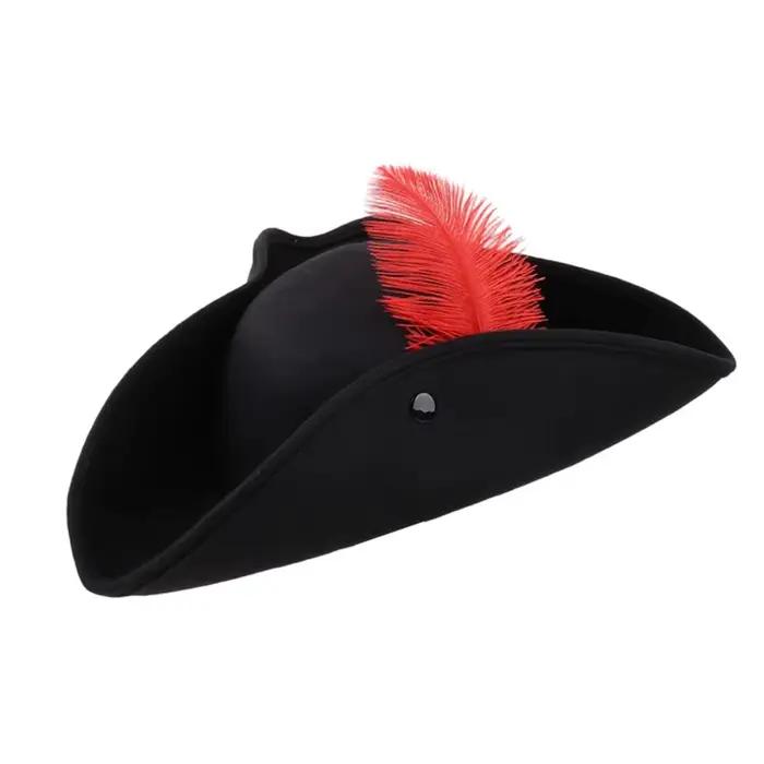 Chapeau de capitaine pirate décoré de plumes, chapeau tricorne classique rétro à large bord, doublur