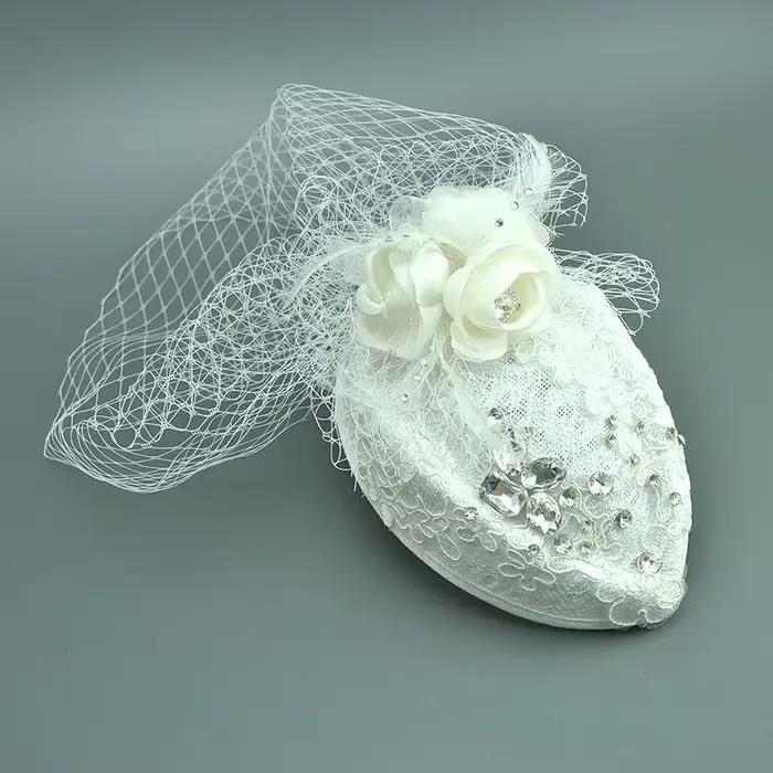 Chapeau Fascinator de Luxe en Dentelle et Strass, Épingles à Cheveux, Bandeaux, Coiffe de Mariée pou