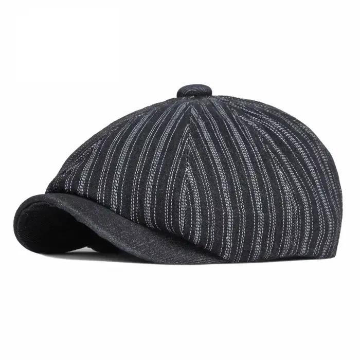 TOHUIYAN – Chapeau rayé en Denim délavé pour homme et femme, bérets rétro pour garçon de boulanger, 