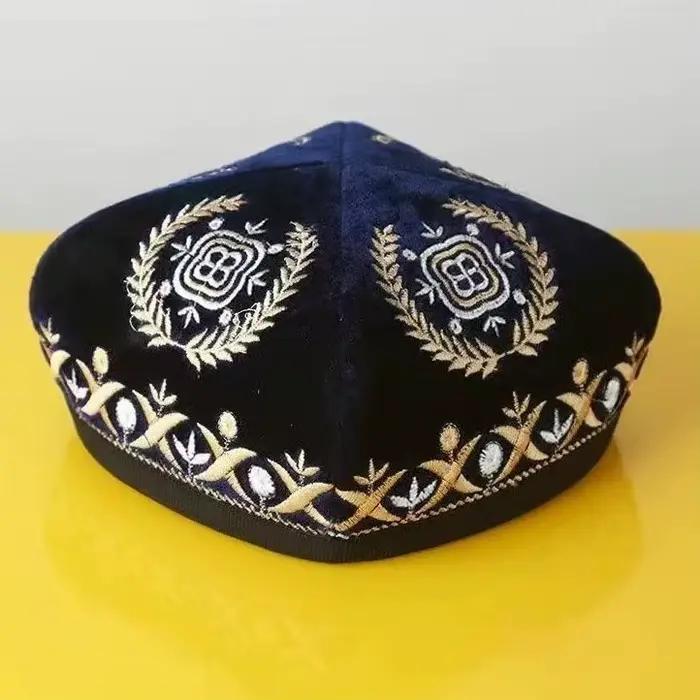 Casquettes ethniques kazakhes pour hommes, chapeau brodé à quatre coins rouge noir, bande de danse, 