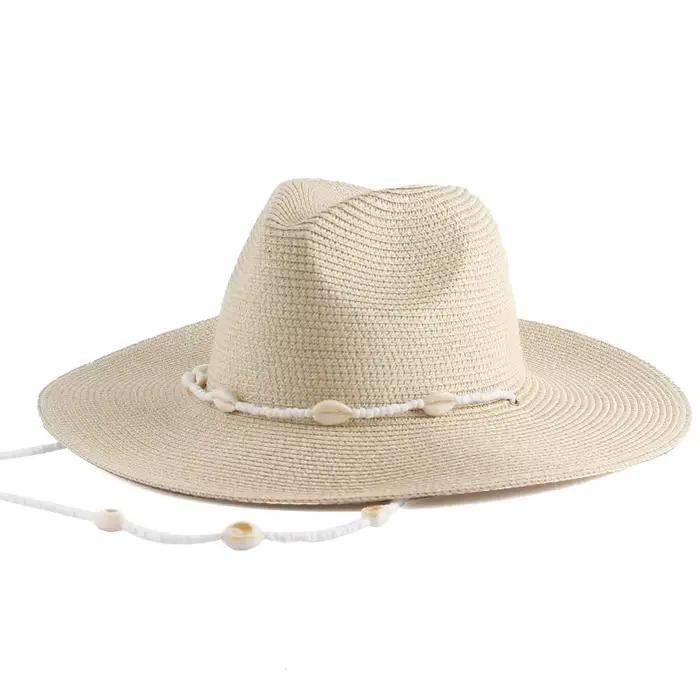 JOBoho-Chapeau anderavec Long Coquillage pour Femme et Homme, Casquette de Jazz en Paille, Chapeau d