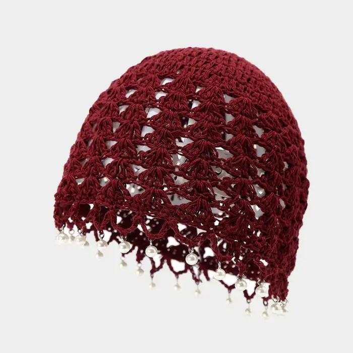 Doux Crochet creux tricoté chapeau perles glands évider Style ethnique chapeau Style bohème à la mai