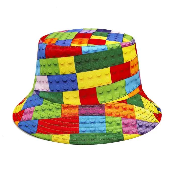 Chapeau de soleil pliable unisexe avec imprimé blocs de construction colorés, chapeau de plage pour 