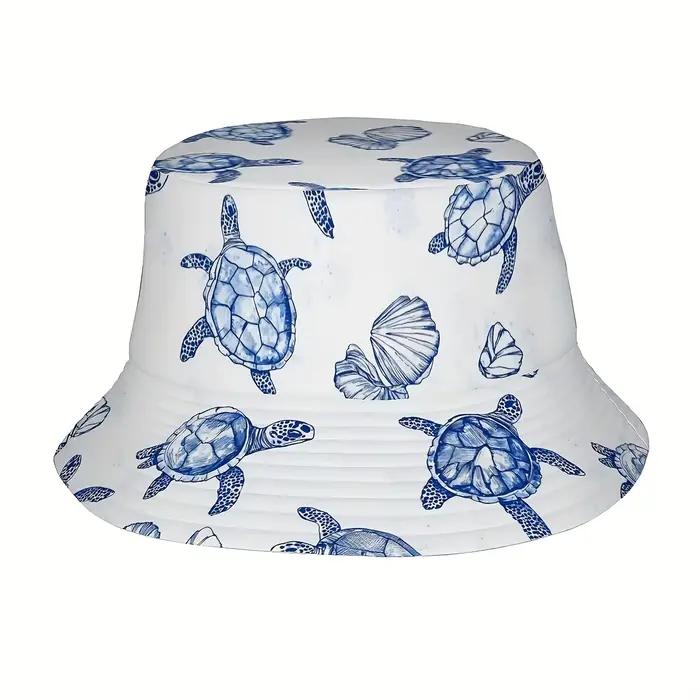 1pc Hawaiian Tropical Sea Turtle_2 Chapeau de pêcheur tout-en-un pour hommes et femmes, imprimé inté
