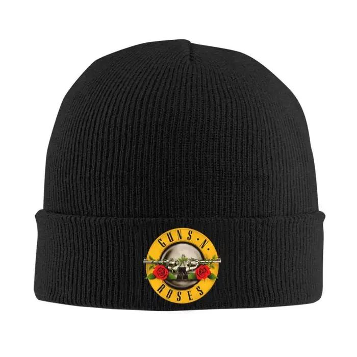 Heavy Metal Guns N Roses Bonnet Chapeaux Unisexe Rue Élastique Tricot Chapeau Hiver Chaud Skullies B