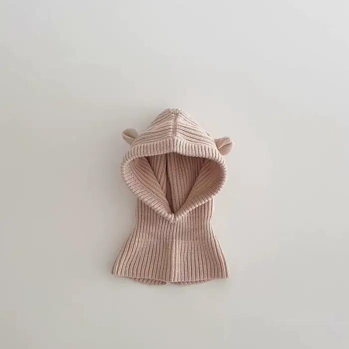 Mignon bébé tricot chapeau écharpe hiver automne chaud enfants bonnet couleur unie dessin animé orei