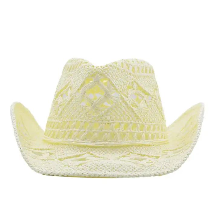 Chapeau de paille vintage à large bord, creux, tressé, style cowboy occidental, fait main, protectio