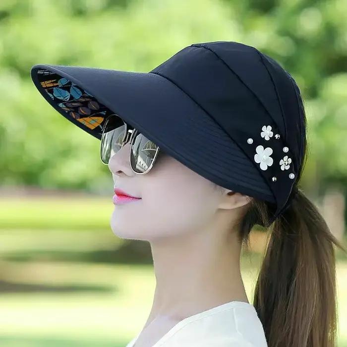 Chapeau de soleil ombre d'été mode femmes dames vacances d'été large bord pliable Anti-UV plage visi