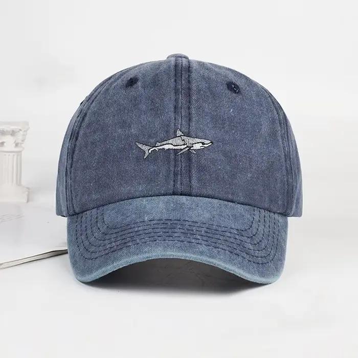 Casquette de baseball brodée MLFO Shark, pré-lavée : Casquette d'été à large bord, casquette décontr