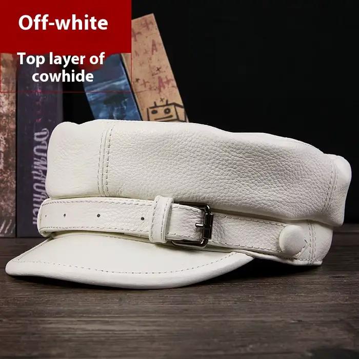 Chapeau en cuir véritable pour hommes, automne hiver, peau de vache rétro, casquette à bec de canard