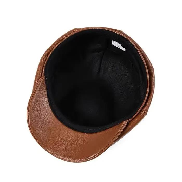 Printemps nouveau chapeau en cuir véritable casquette en peau de vache béret chaud coton hommes remb