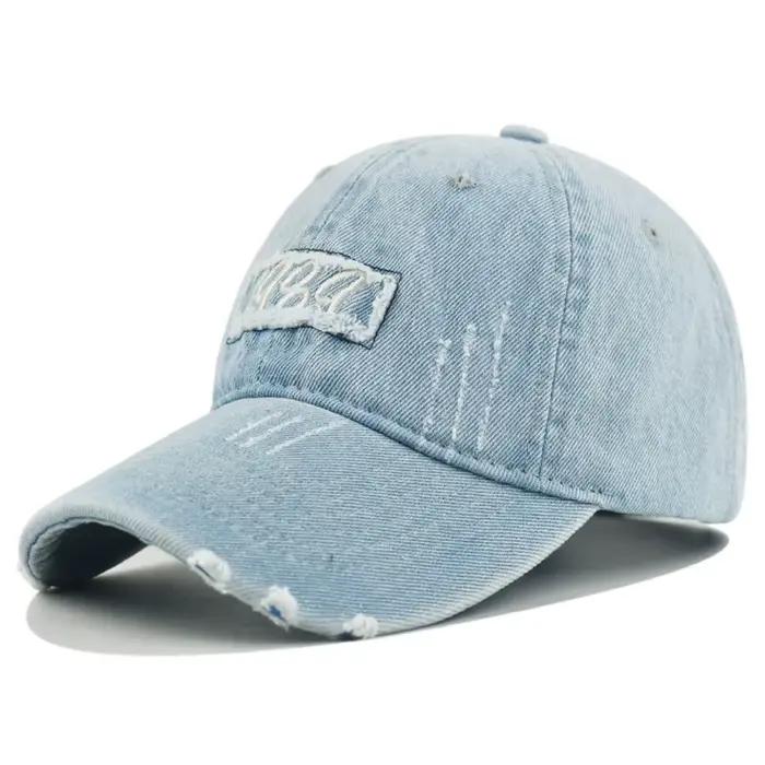 Casquette de baseball en jean vieilli vintage pour femme, broderie 1989, casquette décontractée régl