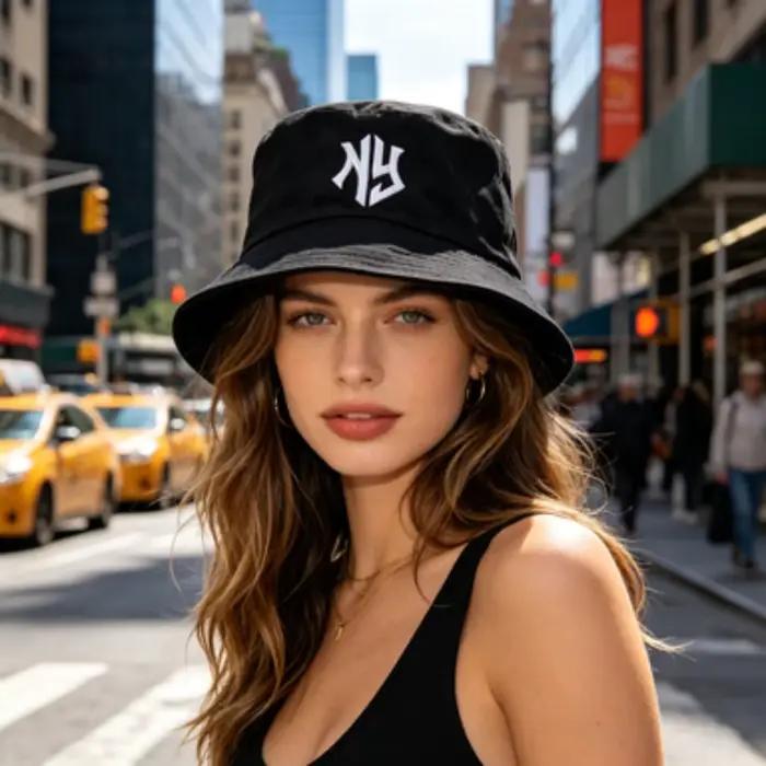 Chapeau Bob Brodé NY pour Femmes et Hommes, Casquette de Pêcheur Classique Noire et Blanche, Chapeau
