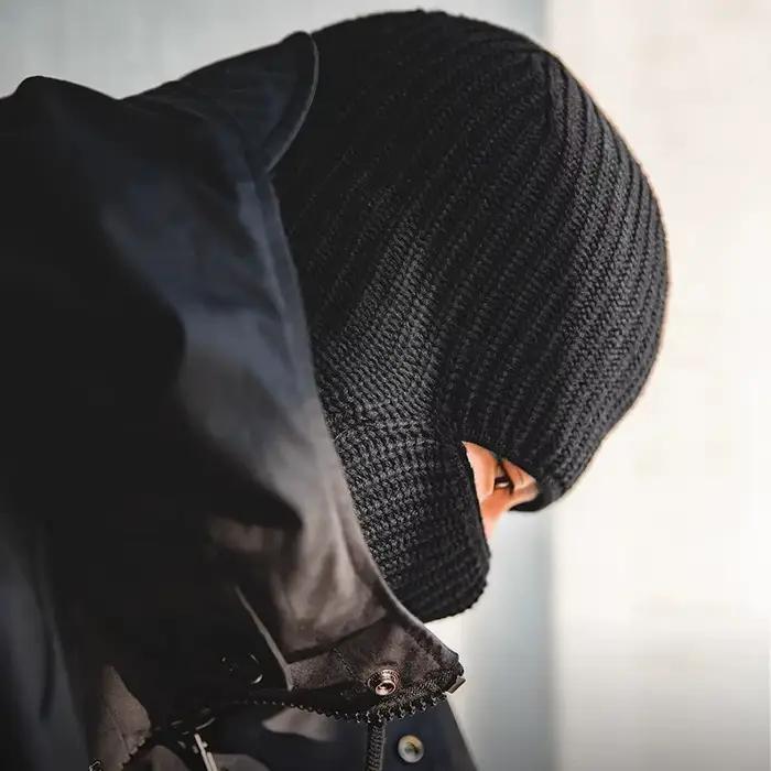 Bonnets d'hiver pour hommes Maden, bonnets en tricot noir en coton mélangé, écharpes, masques de bal