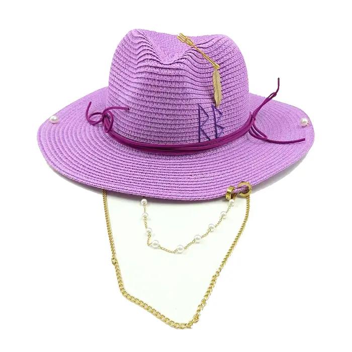 Nouveaux chapeaux de paille pour femmes à la mode en métal abeille lettre vacances élégantes chapeau