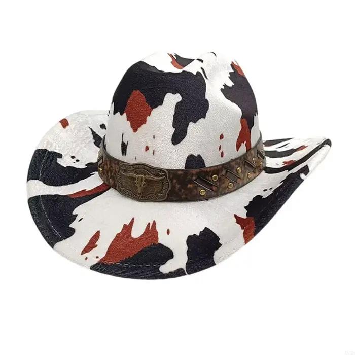 Western Cowboy Hats à thème Party Headwear Cow Print Wide Brims Hat for Festival