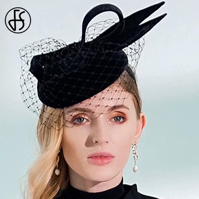 Chapeau fascinateur en feutre de laine 100% noir avec voile et nœud, chapeau de cocktail, formel, ég