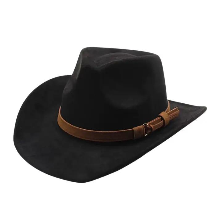 Chapeau de cowgirl en feutre pour hommes et femmes, chapeau western vintage à large bord doux avec c