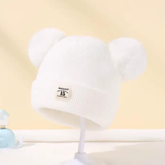 Automne hiver bébé chaud tricoté chapeaux avec Pom enfants tricot bonnet chapeau couleur unie enfant