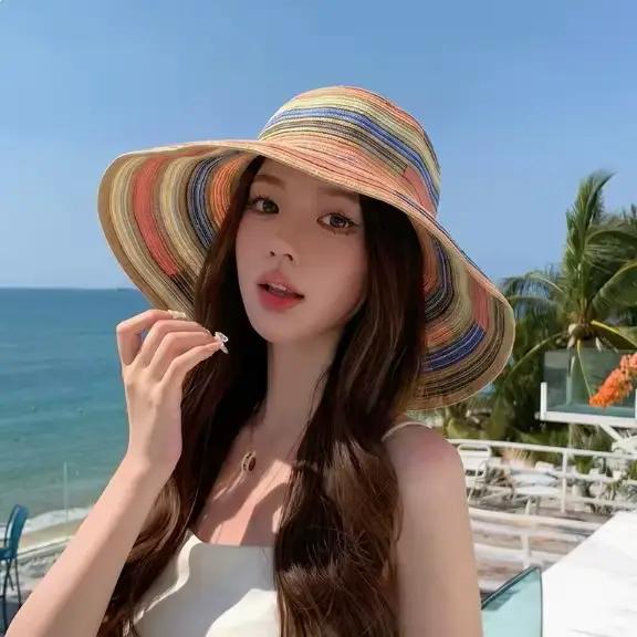 Chapeau bob rayé pour femme, chapeau de soleil à large bord anti-UV, casquette de plage respirante p