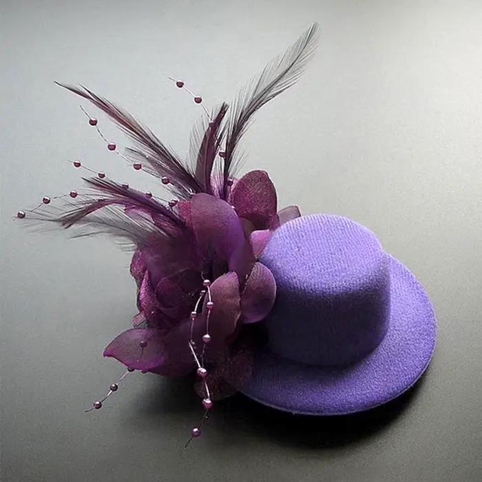 Chapeaux fascinateurs pour enfants de 13 cm, accessoires capillaires à plumes, chapeau pillbox à fle