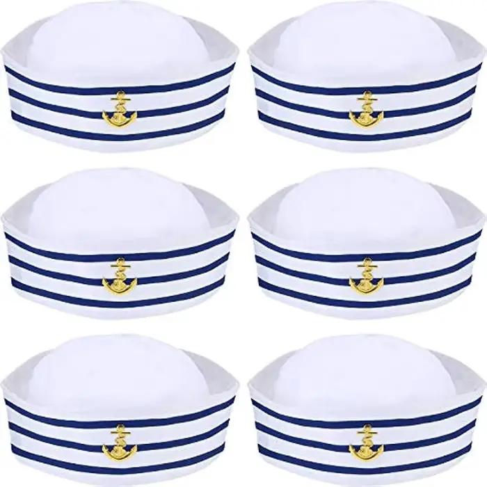 Chapeau de marin rayé bleu, chapeau de marin rayé blanc, chapeau de capitaine pour jeux de rôle, cha