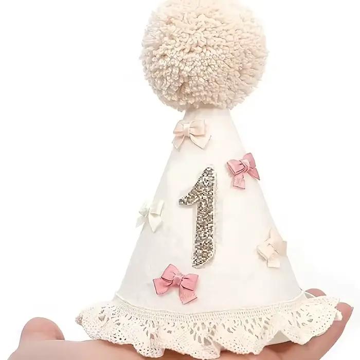 Chapeau d'anniversaire rose en dentelle avec nœud, accessoire de tête pour personnage principal, acc