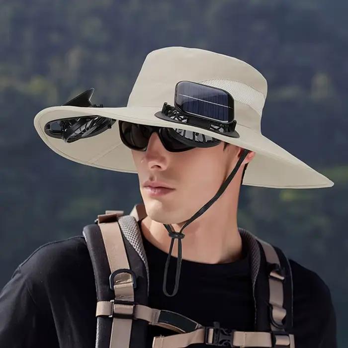 Chapeau de pêche décontracté anti-UV avec ventilateur solaire, visière large à chargement solaire et