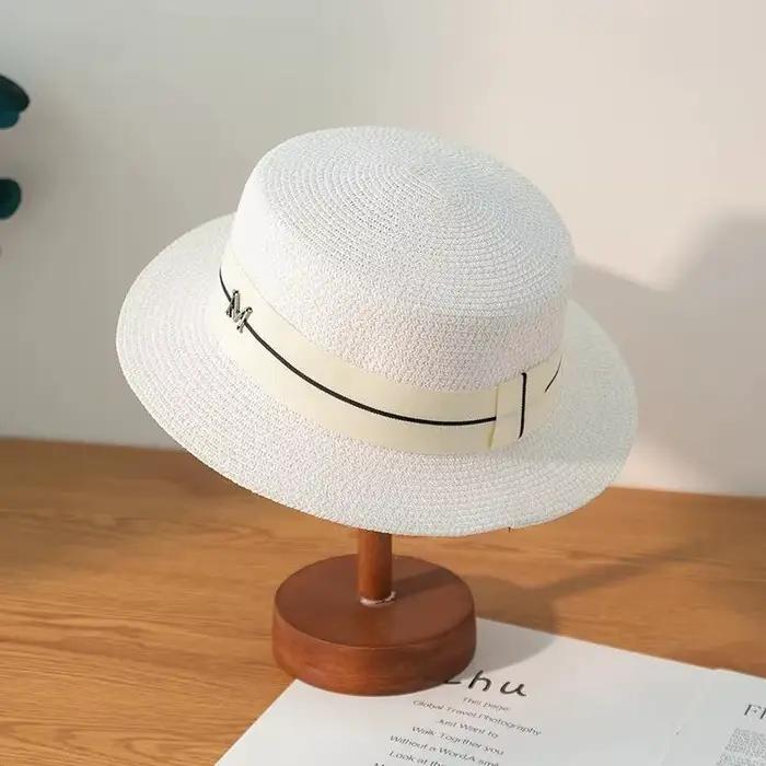 Nouvelles lettres brodées femmes chapeaux de paille Panama à large bord Jazz chapeau d'été dames cha