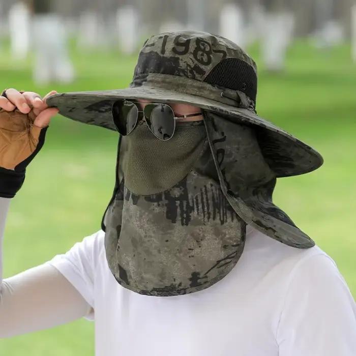 Chapeau de soleil Anti-UV à large bord avec masque facial, chapeau de travail agricole réglable, cha